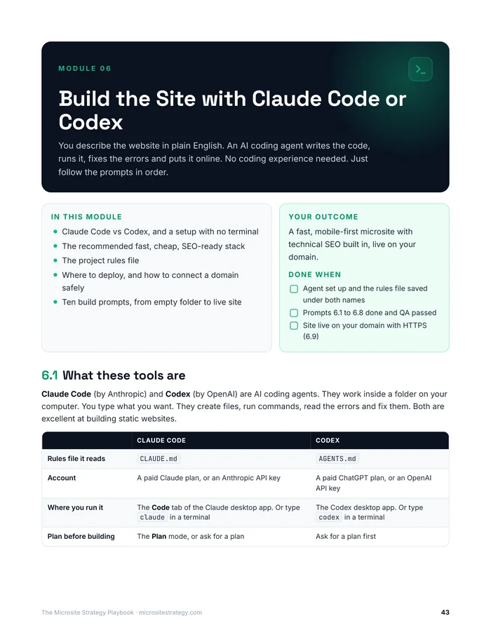 Module 6 opener about building with Claude Code or Codex